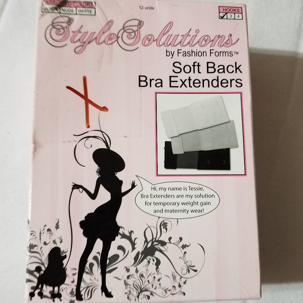 Style Solutions By Fashion Forms Soft Back Bra Extenders NIB 2 hooks asst colors
